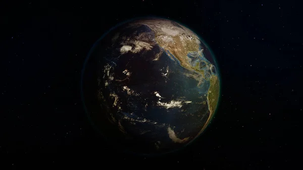 Рендеринг Земли Космоса Фоне Звездного Неба Теневая Освещенная Сторона Планеты — стоковое фото