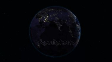 Gerçekçi dünya (döngü) uzayda döndürme. Gezegen dünya görünür değişikliği gün ve gece, sorunsuz döngü içinde doğru döndürme. Gece aydınlatma ile şehirler