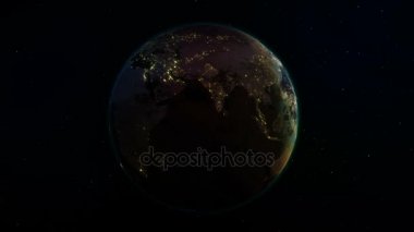 Gerçekçi dünya (döngü) uzayda döndürme. Gezegen dünya görünür değişikliği gün ve gece, sorunsuz döngü içinde doğru döndürme. Gece aydınlatma ile şehirler