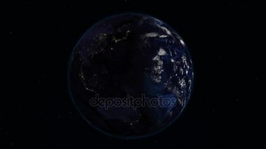 Gerçekçi dünya (döngü) uzayda döndürme. Gezegen dünya görünür değişikliği gün ve gece, sorunsuz döngü içinde doğru döndürme. Gece aydınlatma ile şehirler