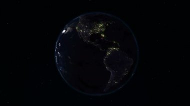 Gerçekçi dünya (döngü) uzayda döndürme. Gezegen dünya görünür değişikliği gün ve gece, sorunsuz döngü içinde doğru döndürme. Gece aydınlatma ile şehirler