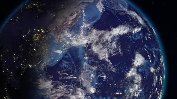 Tierra Realista Girando Espacio Bucle Planeta Tierra Visible Cambio Día — Vídeos de Stock