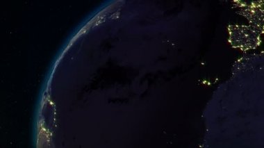 Gerçekçi dünya (döngü) uzayda döndürme. Gezegen dünya görünür değişikliği gün ve gece, sorunsuz döngü içinde doğru döndürme. Gece aydınlatma ile şehirler
