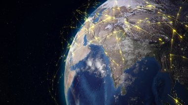 3D render soyut kavram küresel ağ. Internet ve global iletişim, küresel iş ve taşıma iletişim Earth. Nasa tarafından döşenmiş bu görüntü unsurları