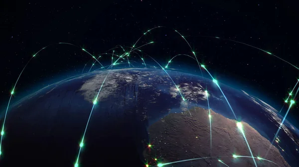 渲染全球网络的抽象概念 互联网和全球通讯 全球商业和运输通信的地球 Nasa 提供的这幅图像的元素 — 图库照片