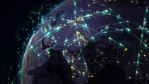 3D render soyut kavram küresel ağ. Internet ve global iletişim, küresel iş ve taşıma iletişim Earth. Nasa tarafından döşenmiş bu görüntü unsurları