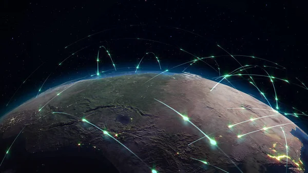 渲染全球网络的抽象概念 互联网和全球通讯 全球商业和运输通信的地球 Nasa 提供的这幅图像的元素 — 图库照片
