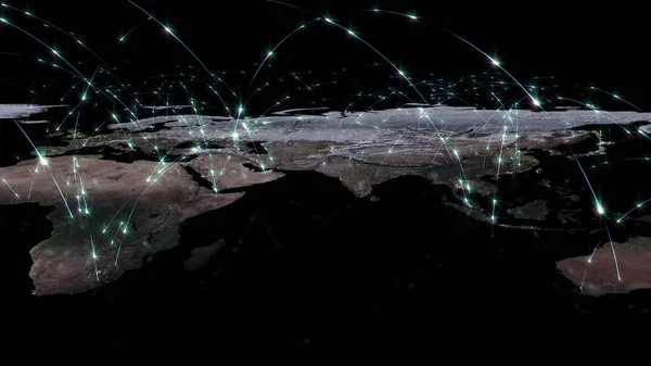 渲染全球网络 互联网 全球通讯 交通流量的最佳概念 Nasa 提供的这个图像的元素 — 图库照片