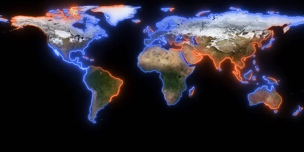 Рендерінг Планети Земля Можете Побачити Континентів Міста Кордони Морів Океанів — стокове фото