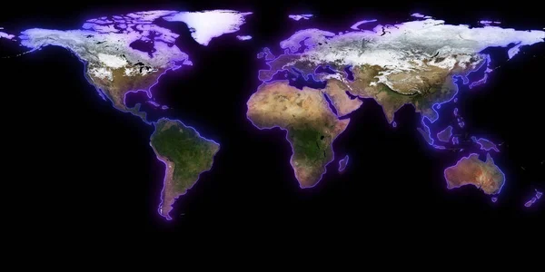 惑星の地球の レンダリングします 大陸の都市 海と海の境界線を見ることができます Nasa から提供されたこのイメージの要素 — ストック写真