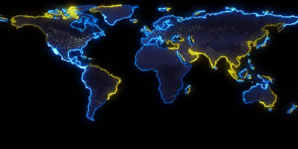 Renderização Contorno Planeta Terra Você Pode Ver Continentes Fronteiras Dos — Fotografia de Stock