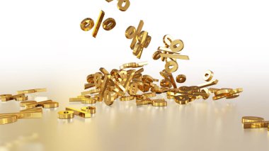 3D render işaretleri yüzde, bir yığın düşüyor. Yansıtıcı bir yüzey hacimsel işaretler