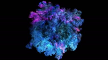 Renk 3D duman patlama shockwave etkisi ve farklı dalga siyah arka plan üzerine izole. Renkli soyut duman patlama animasyon. En iyi fotoğraf makinesi görünümünü yukarıda. Alfa kanalı olduğunu