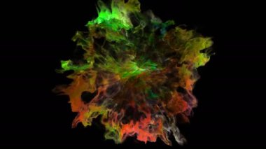 Renk 3D duman patlama shockwave etkisi ve farklı dalga siyah arka plan üzerine izole. Renkli soyut duman patlama animasyon. En iyi fotoğraf makinesi görünümünü yukarıda. Alfa kanalı olduğunu