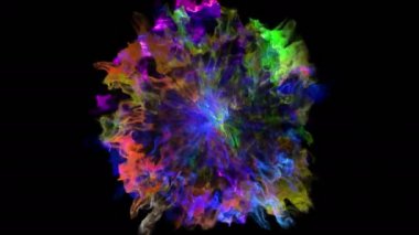 Renk 3D duman patlama shockwave etkisi ve farklı dalga siyah arka plan üzerine izole. Renkli soyut duman patlama animasyon. En iyi fotoğraf makinesi görünümünü yukarıda. Alfa kanalı olduğunu