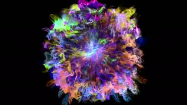 Renk 3D duman patlama shockwave etkisi ve farklı dalga siyah arka plan üzerine izole. Renkli soyut duman patlama animasyon. En iyi fotoğraf makinesi görünümünü yukarıda. Alfa kanalı olduğunu