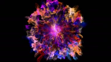 Renk 3D duman patlama shockwave etkisi ve farklı dalga siyah arka plan üzerine izole. Renkli soyut duman patlama animasyon. En iyi fotoğraf makinesi görünümünü yukarıda. Alfa kanalı olduğunu