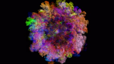 Renk 3D duman patlama shockwave etkisi ve farklı dalga siyah arka plan üzerine izole. Renkli soyut duman patlama animasyon. En iyi fotoğraf makinesi görünümünü yukarıda. Alfa kanalı olduğunu