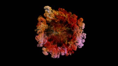 patlama, duman, şok dalgası ve ıraksak dalgalar, 3D render siyah arka plan üzerine izole. Üstten kameranın görüş