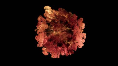 patlama, duman, şok dalgası ve ıraksak dalgalar, 3D render siyah arka plan üzerine izole. Üstten kameranın görüş