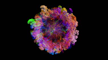 patlama, duman, şok dalgası ve ıraksak dalgalar, 3D render siyah arka plan üzerine izole. Üstten kameranın görüş