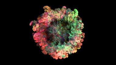 patlama, duman, şok dalgası ve ıraksak dalgalar, 3D render siyah arka plan üzerine izole. Üstten kameranın görüş