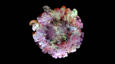 patlama, duman, şok dalgası ve ıraksak dalgalar, 3D render siyah arka plan üzerine izole. Üstten kameranın görüş