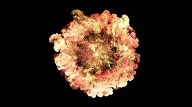 patlama, duman, şok dalgası ve ıraksak dalgalar, 3D render siyah arka plan üzerine izole. Üstten kameranın görüş