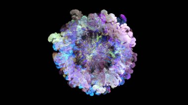 patlama, duman, şok dalgası ve ıraksak dalgalar, 3D render siyah arka plan üzerine izole. Üstten kameranın görüş