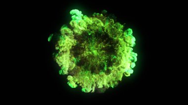 patlama, duman, şok dalgası ve ıraksak dalgalar, 3D render siyah arka plan üzerine izole. Üstten kameranın görüş