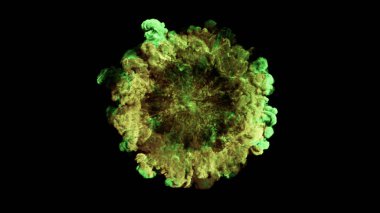 patlama, duman, şok dalgası ve ıraksak dalgalar, 3D render siyah arka plan üzerine izole. Üstten kameranın görüş