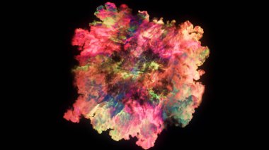 patlama, duman, şok dalgası ve ıraksak dalgalar, 3D render siyah arka plan üzerine izole. Üstten kameranın görüş