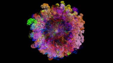 patlama, duman, şok dalgası ve ıraksak dalgalar, 3D render siyah arka plan üzerine izole. Üstten kameranın görüş