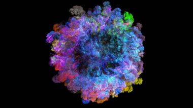 patlama, duman, şok dalgası ve ıraksak dalgalar, 3D render siyah arka plan üzerine izole. Üstten kameranın görüş