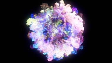 patlama, duman, şok dalgası ve ıraksak dalgalar, 3D render siyah arka plan üzerine izole. Üstten kameranın görüş