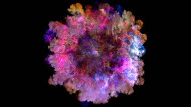 patlama, duman, şok dalgası ve ıraksak dalgalar, 3D render siyah arka plan üzerine izole. Üstten kameranın görüş