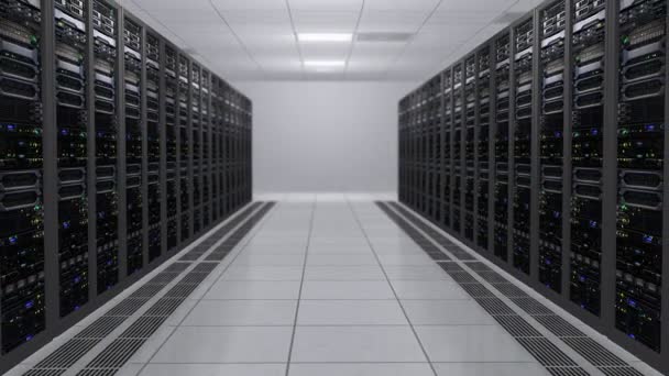 rendu 3D de serveurs de données modernes avec LED clignotantes. Salle de serveurs dans le centre de date 