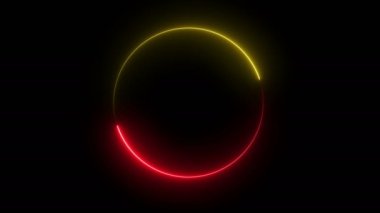 Soyut parlak neon çerçeve. Aydınlık neon hattının dairesel yoldaki hareketi. Web arka plan lazer gösterisi. döngülenmiş