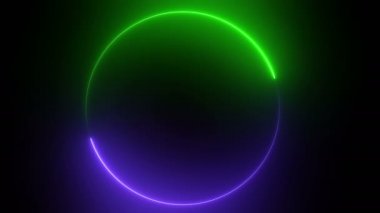 Soyut parlak neon çerçeve. Aydınlık neon hattının dairesel yoldaki hareketi. Web arka plan lazer gösterisi. döngülenmiş