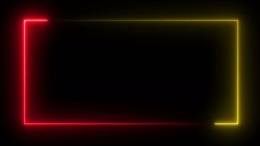 Soyut parlak neon çerçeve. Aydınlık neon çizgisinin dikdörtgen bir yol boyunca hareketi. Web arka plan lazer gösterisi. döngülenmiş