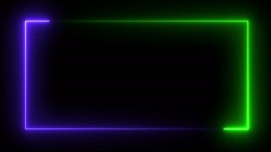 Soyut parlak neon çerçeve. Aydınlık neon çizgisinin dikdörtgen bir yol boyunca hareketi. Web arka plan lazer gösterisi. döngülenmiş