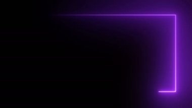 Soyut parlak neon çerçeve. Aydınlık neon çizgisinin dikdörtgen bir yol boyunca hareketi. Web arka plan lazer gösterisi. döngülenmiş