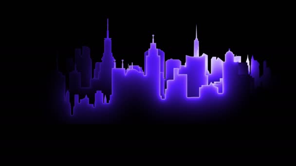 Abstract Bright Neon City Silhouette Movement Luminous Neon Line Contour — Stock Video