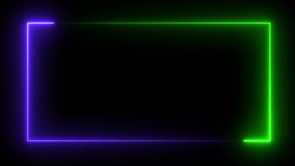 Streszczenie Jasnej Neonowej Ramki Ruch Świecącej Neonowej Linii Wzdłuż Prostokątnej — Wideo stockowe