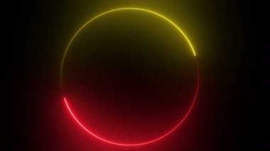 Soyut parlak neon çerçeve. Aydınlık neon hattının dairesel yoldaki hareketi. Web arka plan lazer gösterisi. döngülenmiş