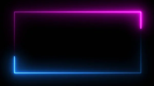 Soyut parlak neon dikdörtgen bir çerçevenin 3 boyutlu görüntüsü. Lazer teknolojisi arka plan tasarımı — Stok fotoğraf