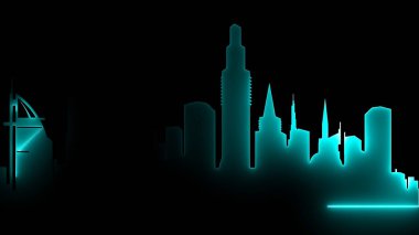 3D rendering of an abstract bright neon city silhouette
