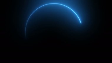 Soyut parlak neon çerçeve. Aydınlık neon hattının dairesel yoldaki hareketi. Web arka plan lazer gösterisi. döngülenmiş