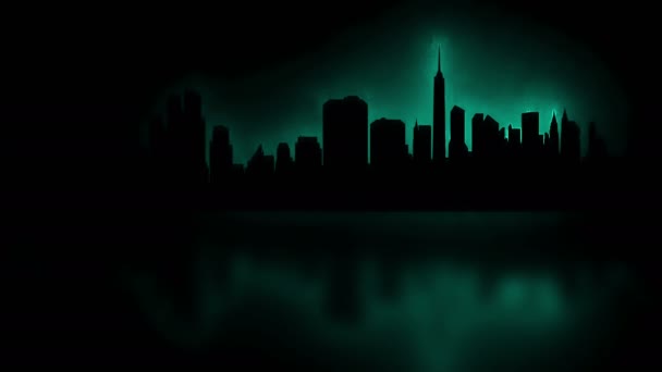 摘要明亮的霓虹灯城市轮廓 发光的霓虹灯线沿着城市和建筑物的轮廓运动 Web Background Laser Show — 图库视频影像