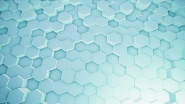 Soyut bir altıgen geometrik yüzey sanal uzayda döngüsel olarak hareket eder. Geometrik şekillerin kaotik titreşimleri. Altıgenlerden oluşan dinamik bir duvar oluşturuyorlar. döngülenmiş